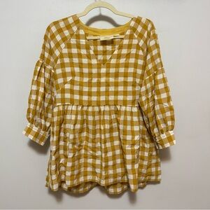 Anthropologie Maeve Yellow Checked Blouse Size XS/S